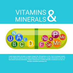 Capsule With Vitamins Nutrient Minerals Colorful Banner Healthy Life Nutrition Chemistry Element Concept