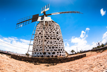 Traditional old stony windmill in Tefia. Fuerteventura. Canary Islands. Spain © alexanderkonsta