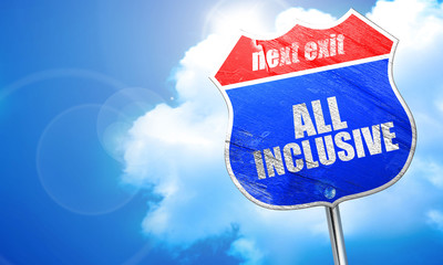 all inclusive, 3D rendering, blue street sign