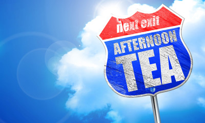 afternoon tea, 3D rendering, blue street sign
