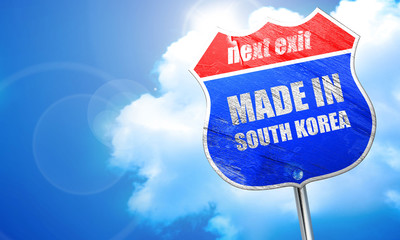 Made in south korea, 3D rendering, blue street sign