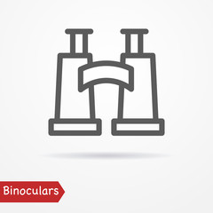 Abstract simplistic binoculars icon in silhouette line style with shadow. Military or travel vector stock image.