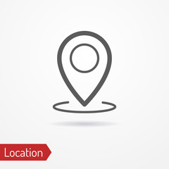 Abstract location icon in silhouette line style with shadow. Simplistic map pointer. Travel and maps vector stock image.