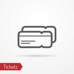 Abstract simplistic ticket icon in silhouette line style with shadow. Plane or train boarding pass. Travel vector stock image.