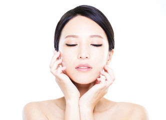 closeup   young  woman face with clean  skin