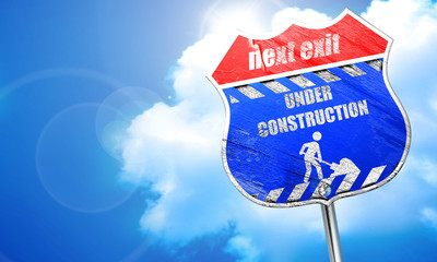 Under construction sign, 3D rendering, blue street sign