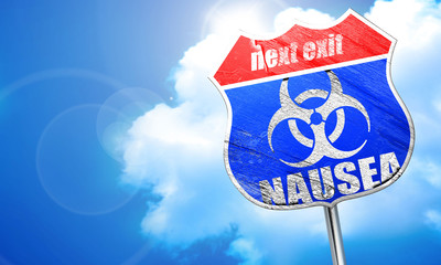 Nausea concept background, 3D rendering, blue street sign