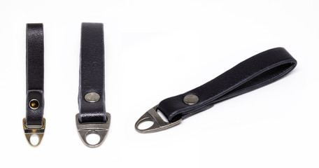 Leather keychain on a white background.