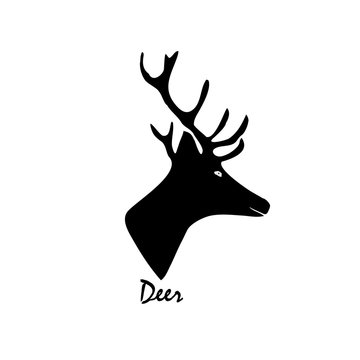 Black silhouette of a deer. Vector illustration on isolated background