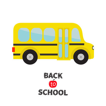Yellow school bus kids. Cartoon clipart. Transportation. Baby collection. Side view. Back to school. Greeting card. Flat design. Isolated. White background.