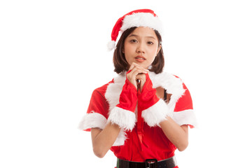 Asian Christmas Santa Claus girl  is praying