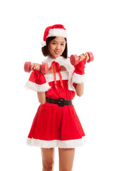 Asian Christmas Santa Claus girl and  dumbbells