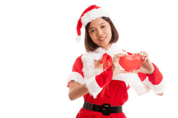 Asian Christmas Santa Claus girl with red heart