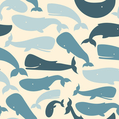 Naklejka premium Vector Seamless Pattern with Whale Silhouette