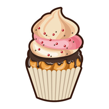 cupcake with frosting, chocolate, sprinkles clip art preview