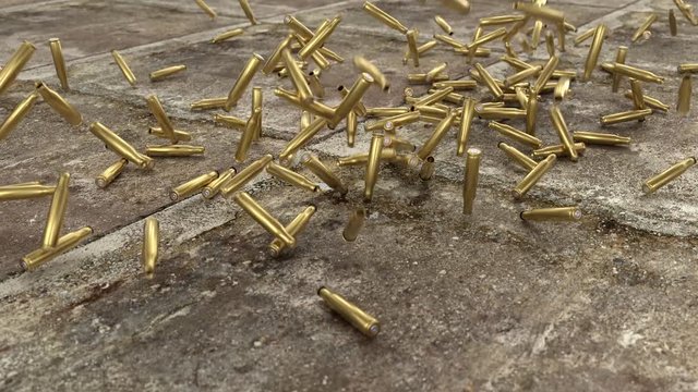 Bullet casings cartridge ammo ammunition fall ground war terrorism rifle gun 4k
