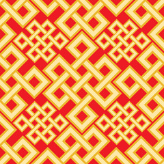 The endless knot seamless pattern. Graphic ornament composed of right-angled, intertwined lines. Vector illustration.