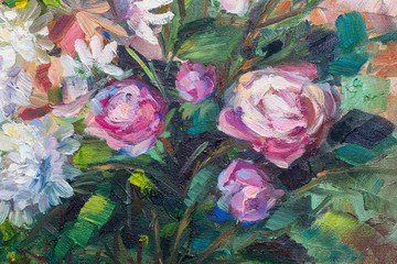 painting still life oil painting texture, rose impressionism art