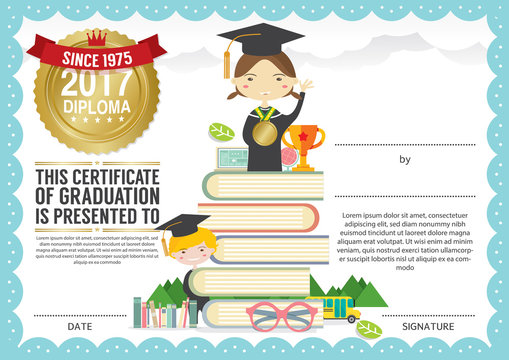 Preschool Elementary School Kids Diploma Certificate Background.