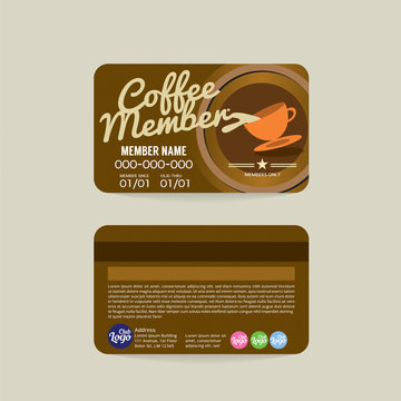 Front And Back Coffee Voucher Of Member Card Template Vector Illustration.