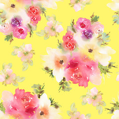 Seamless pattern with flowers watercolor