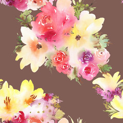 Roses and lilies seamless pattern.