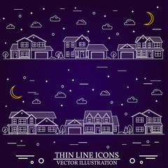 Neighborhood with homes illustrated on purple background.