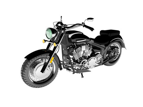 3D illustration black isolated classic motorcycle.