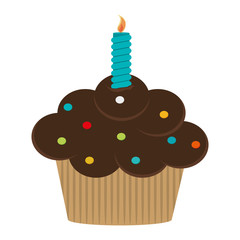 flat design single cupcake with candle icon vector illustration