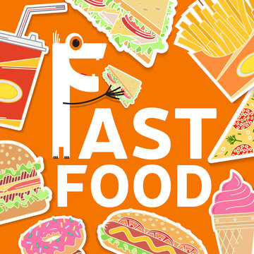 Fast food colorful flat design icons set.