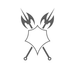 Shield and axe icon on a white background