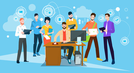Business People Team Boss Manager Sit Working Desktop