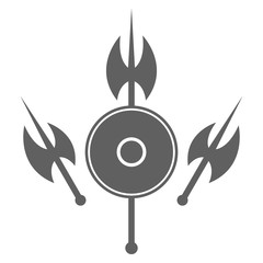 Shield and axe icon on a white background