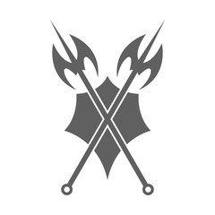 Shield and axe icon on a white background