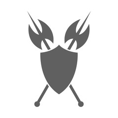Shield and axe icon on a white background