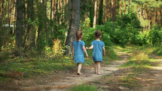 beautiful girls walking in the woods