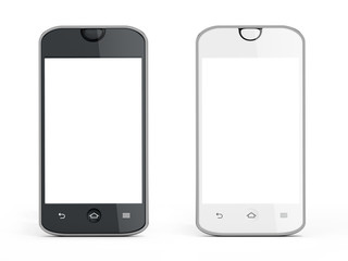 Black and white smartphones with reflection isolated on white background. 3D illustration