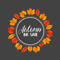 Autumn Sales Banner With Colorful Leaves. Vector