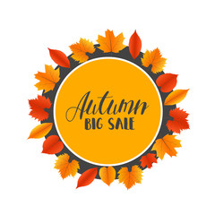 Autumn Sales Banner With Colorful Leaves. Vector