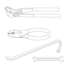 House repairs tools. Crowbar, groove joint pliers, open-ended spanner, slip joint pliers, house repairing. Tools for repairing crowbar, groove joint pliers, open-ended spanner, slip joint pliers .