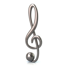 3d illustration of silver music treble clef