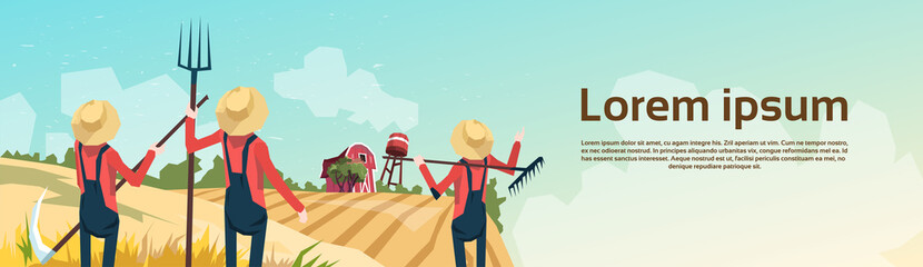 Farmer Group Wheat Harvest, Farmland Countryside Landscape