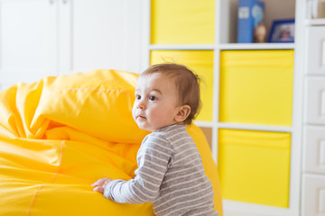 Beautiful adorable laughing baby boy infant face