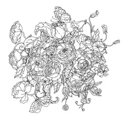 Black and white. Flower roses