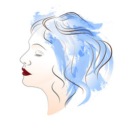 woman's face with blue hair