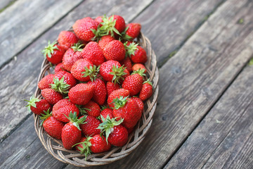 Strawberry on rustic wooden background