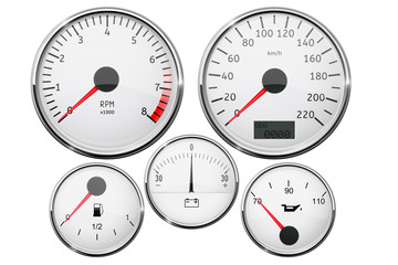 Naklejka premium Car dashboard - speedometer, tachometer, fuel gauge, temperature gauge