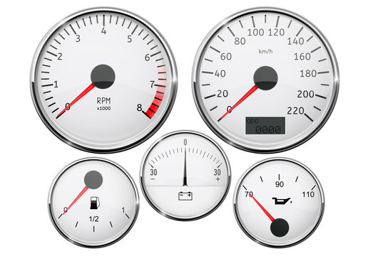 Car dashboard - speedometer, tachometer, fuel gauge, temperature gauge