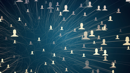 connected avatars of men and women, illustration of network for communication, business relations, social media, technology, global village, community connections