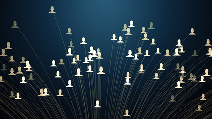 connected avatars of men and women, illustration of network for communication, business relations, social media, technology, global village, community connections